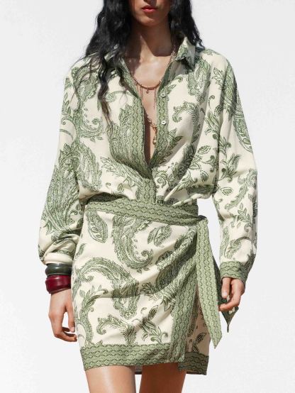 Retro Cashew Flower Print Long-sleeved Floral Shirt