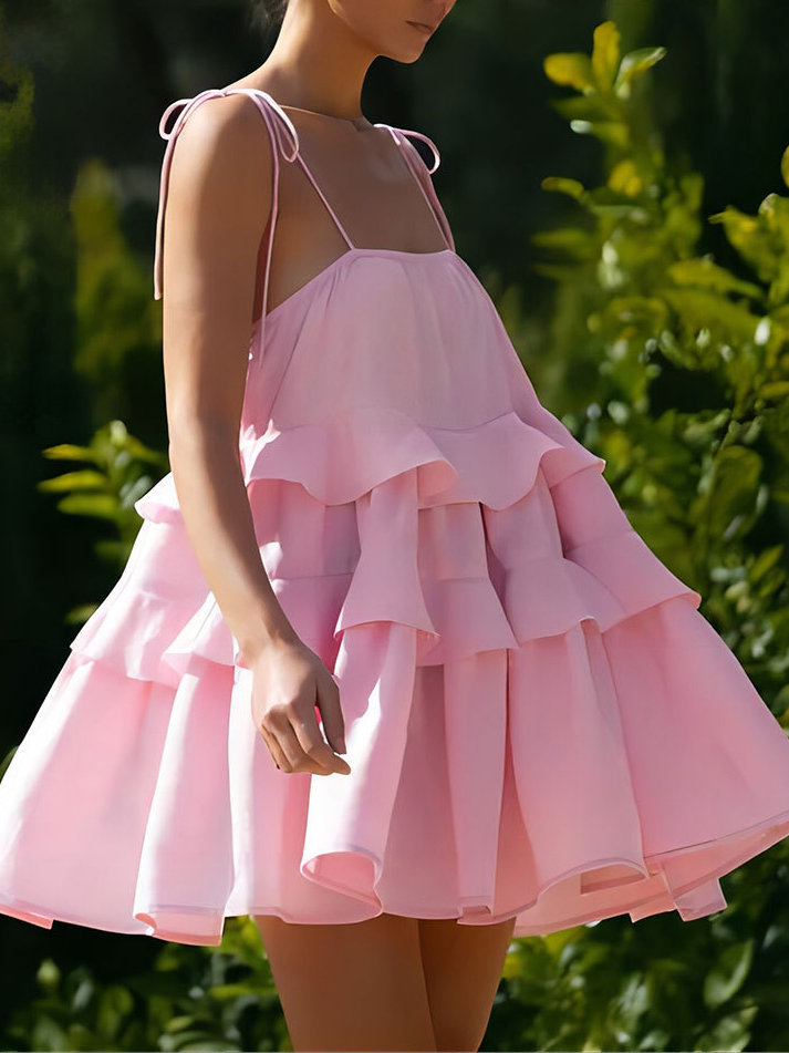 Multi-layer Ruffled Backless Slip Dress