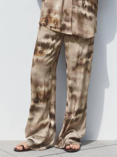 Unique Print Shirt And Wide Leg Pants Suit-Pants