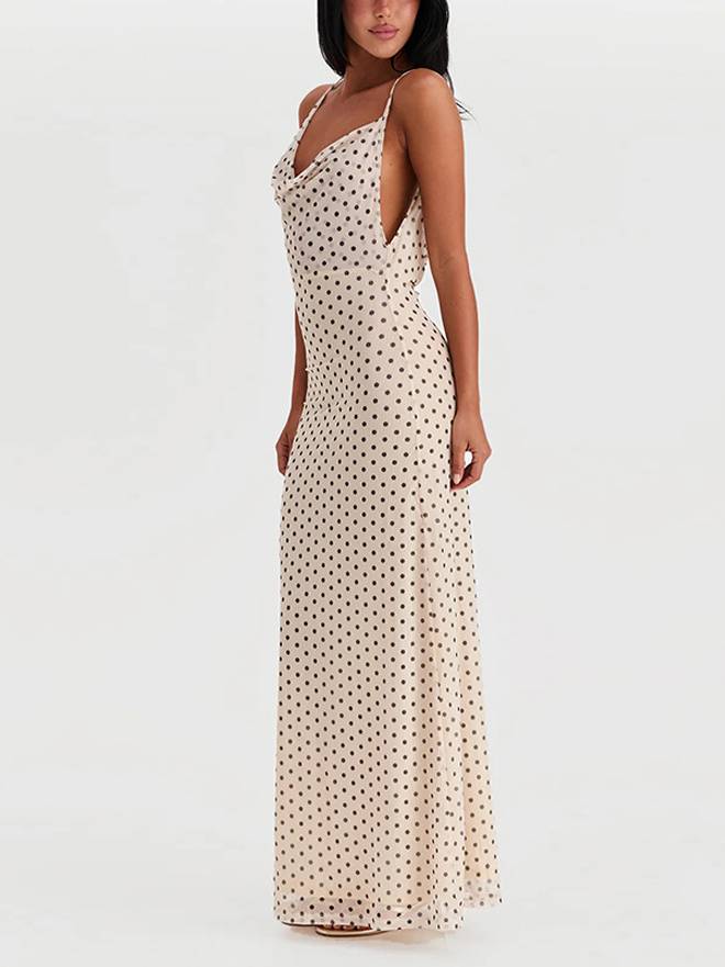 Polka Dot Suspender Irregular  Swing Collar Dress