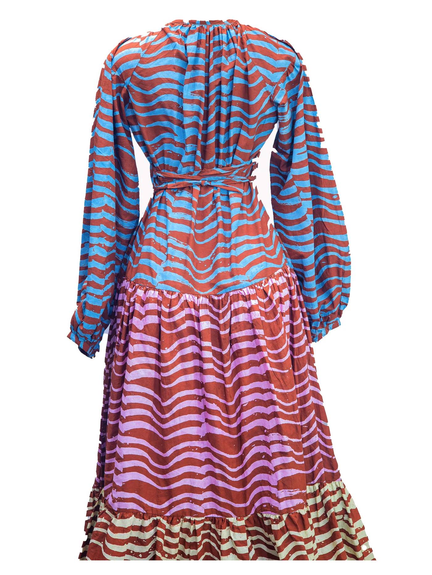 V-neck Striped Contrast Color Dress