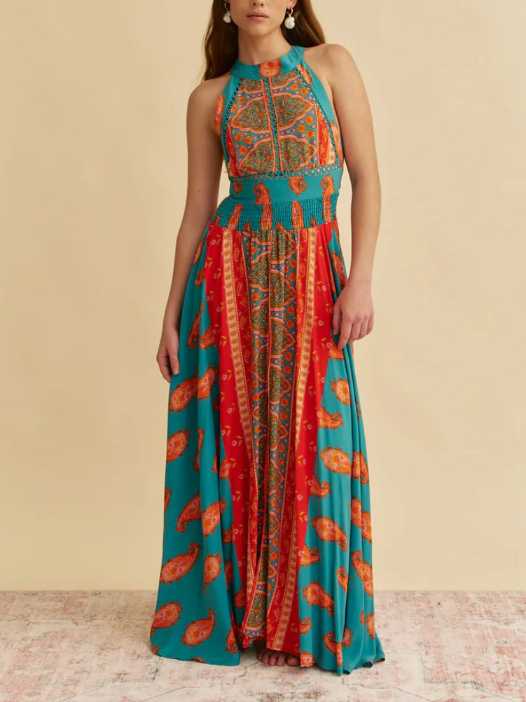 Unique Exquisite Paisley Print Maxi Dress