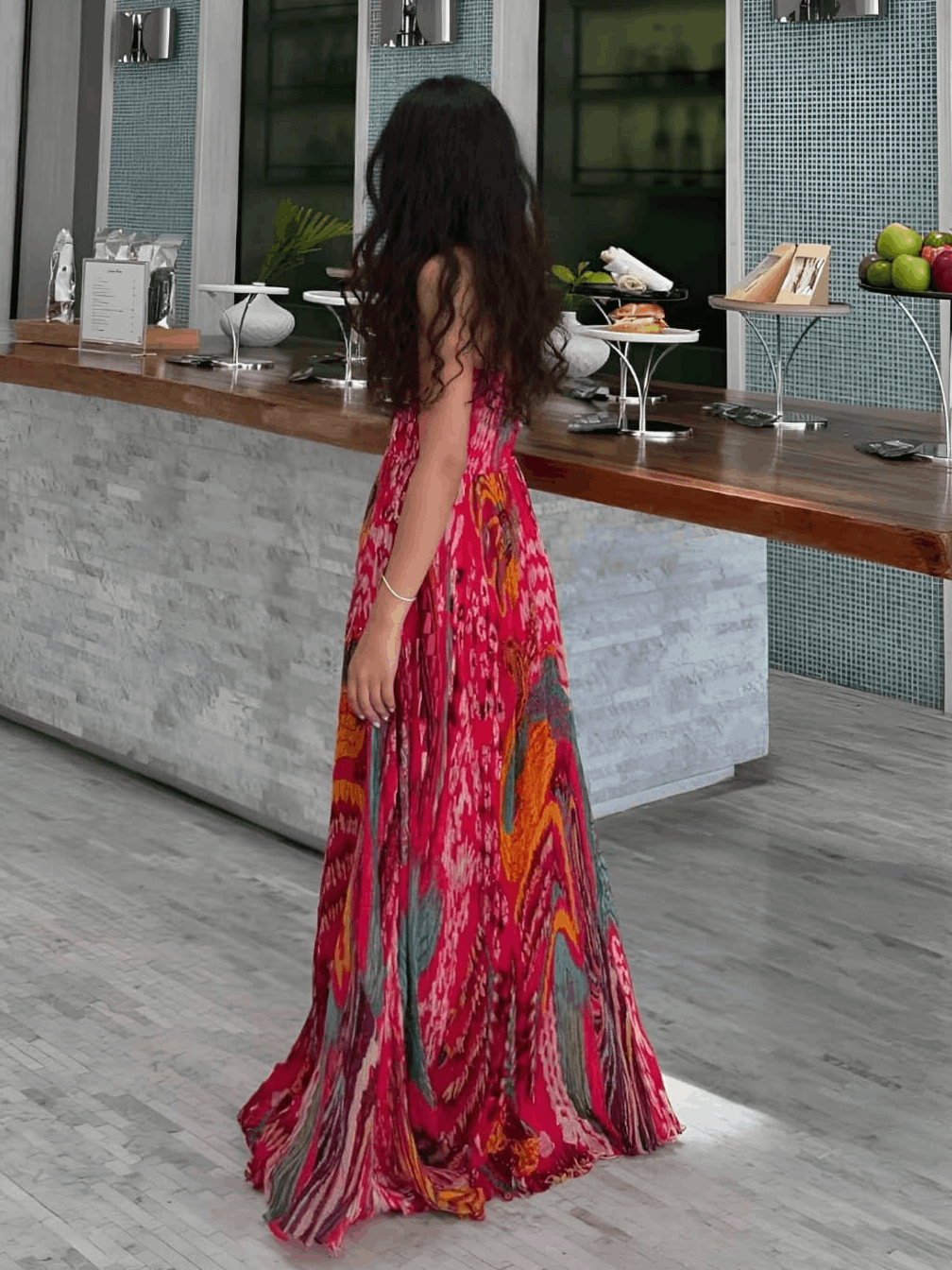 Unique Print A-Line Sling Maxi Dress