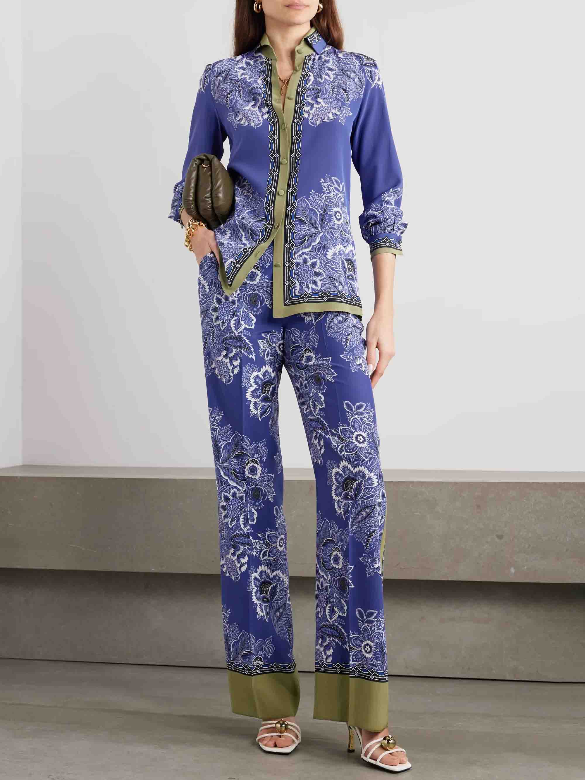 Retro Bohemian Floral Print Satin Pants