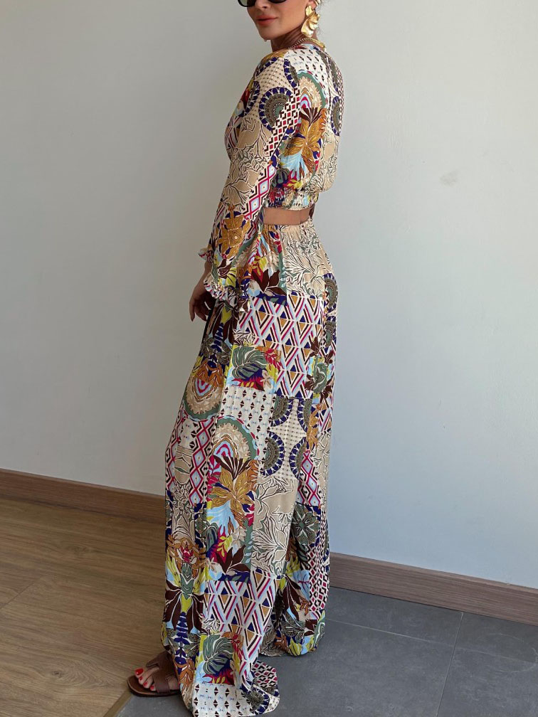 Retro Plant Print Short Shirt