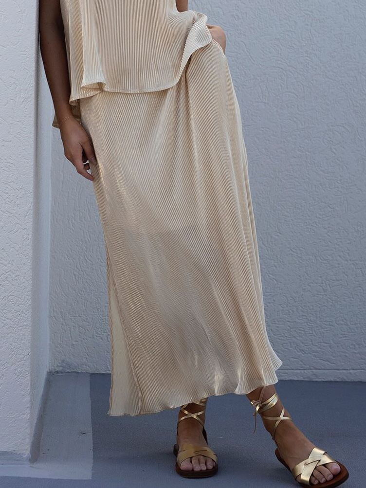 Elegant Pleated Slit Versatile Skirt