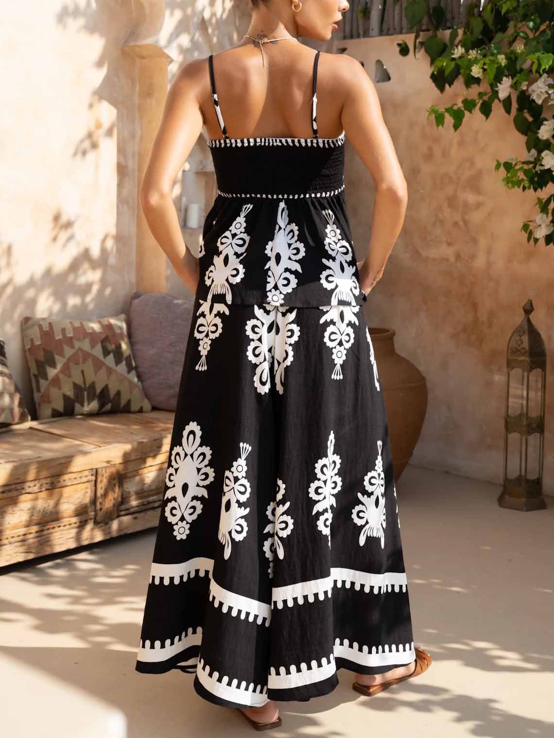 Exquisite Ethnic Style Contrasting Loose Wide-leg Pants