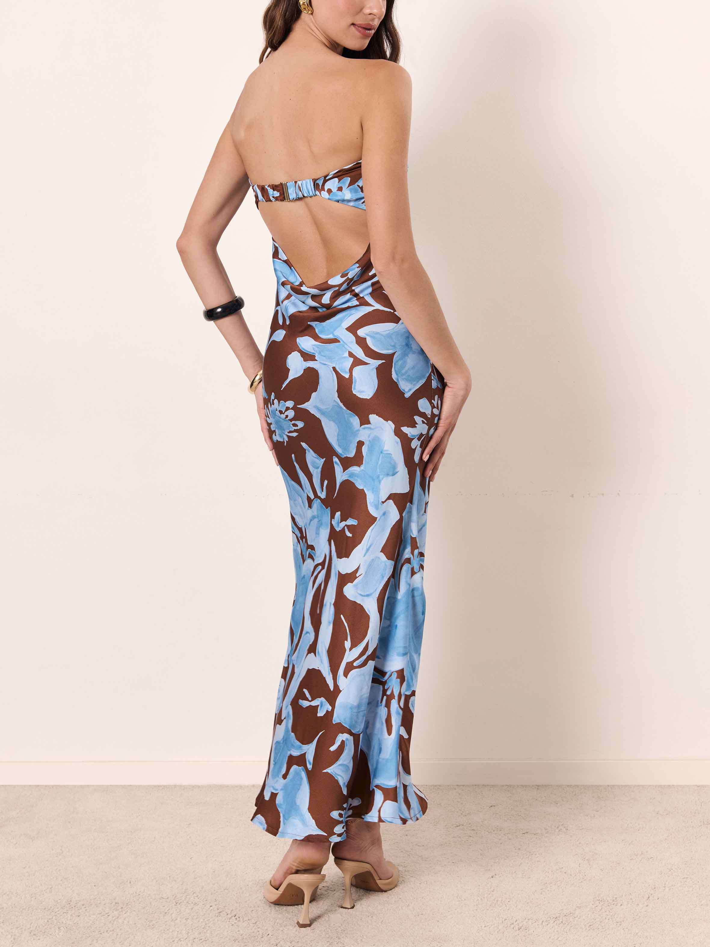 Elegant Watercolor Floral Print Maxi Dress