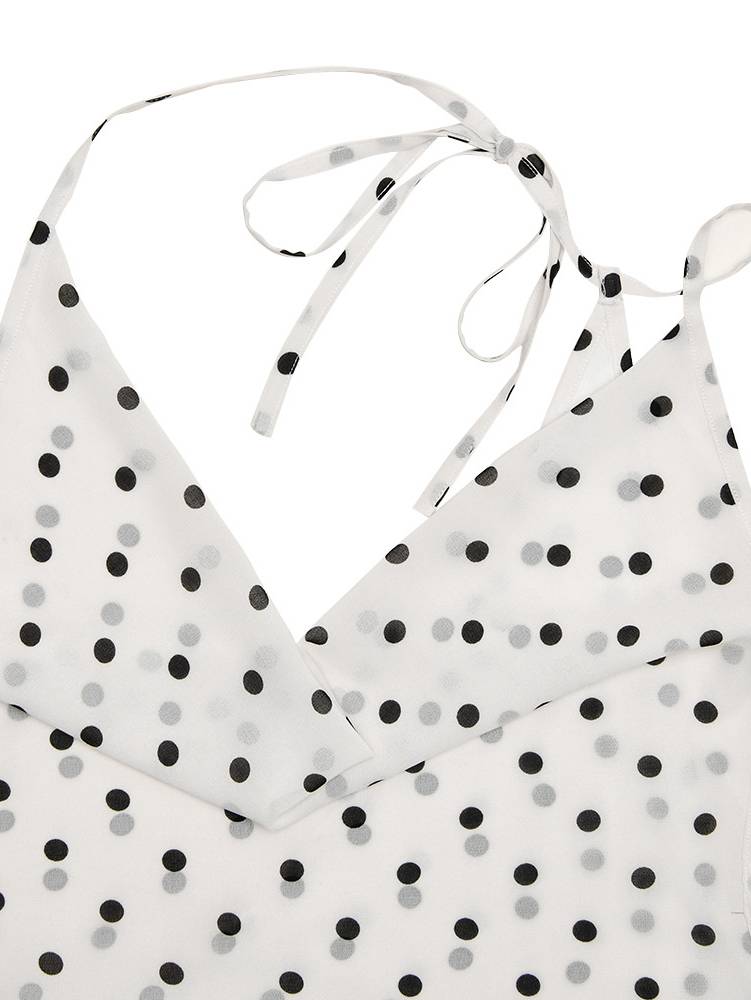 Polka Dot Suspender Irregular  Swing Collar Dress
