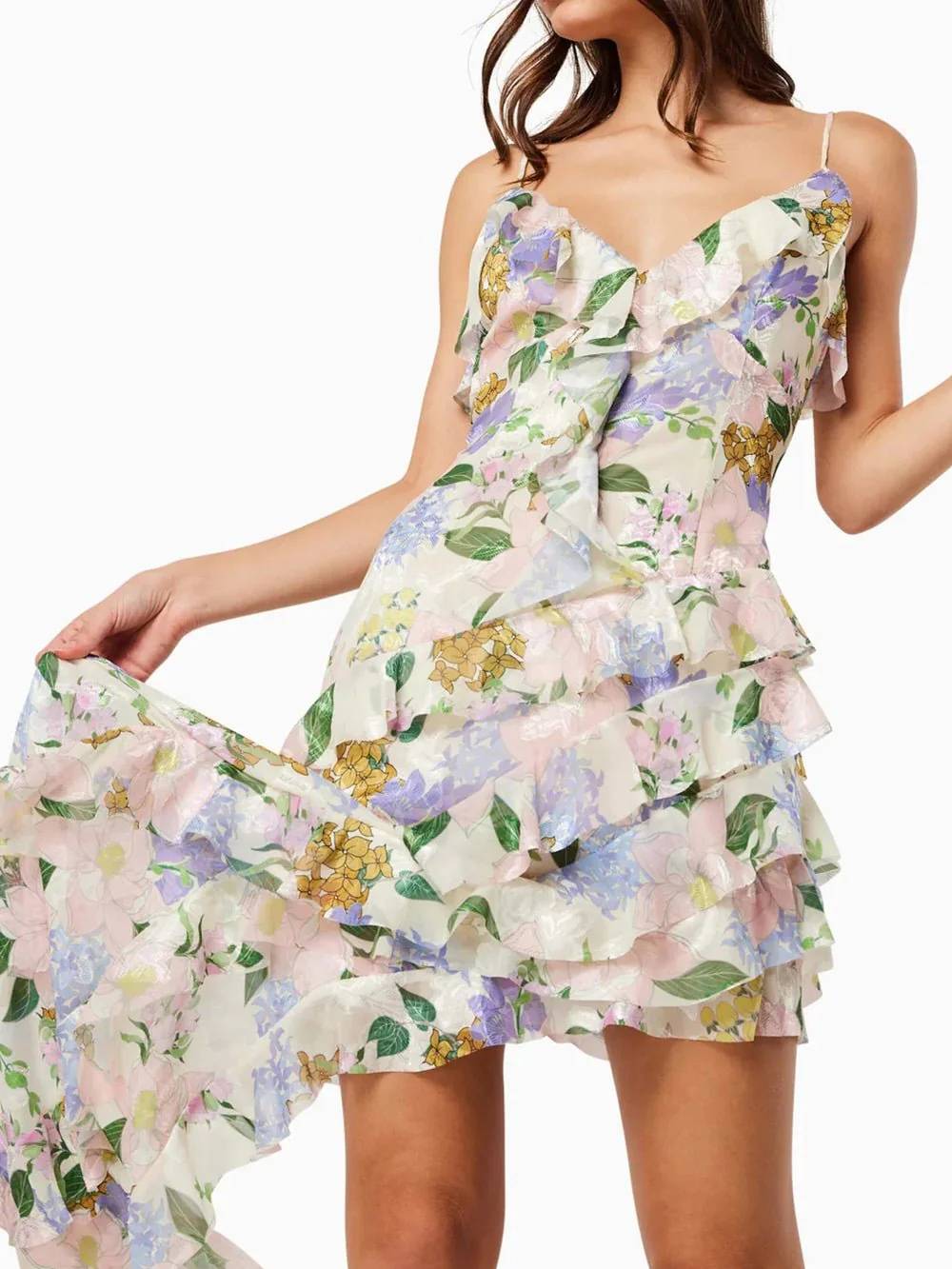 Suspender Printed Ruffle Dress