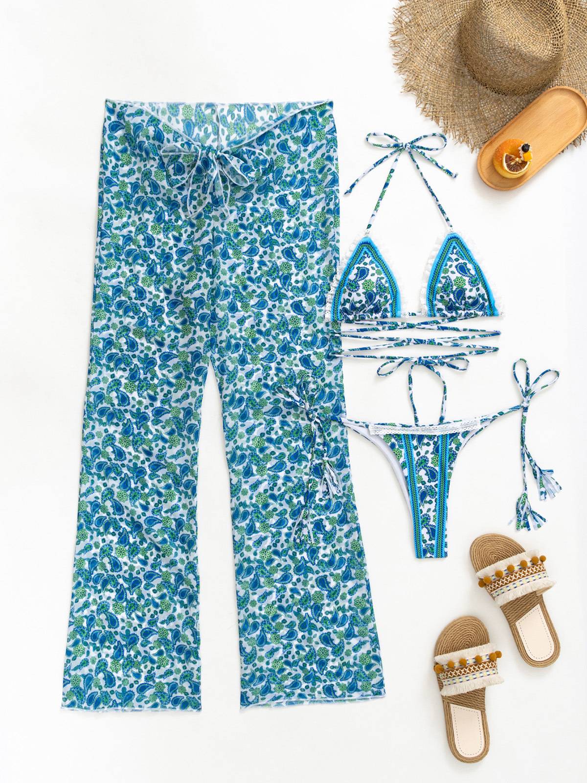 Printed Bikini Pants Three-piece Set