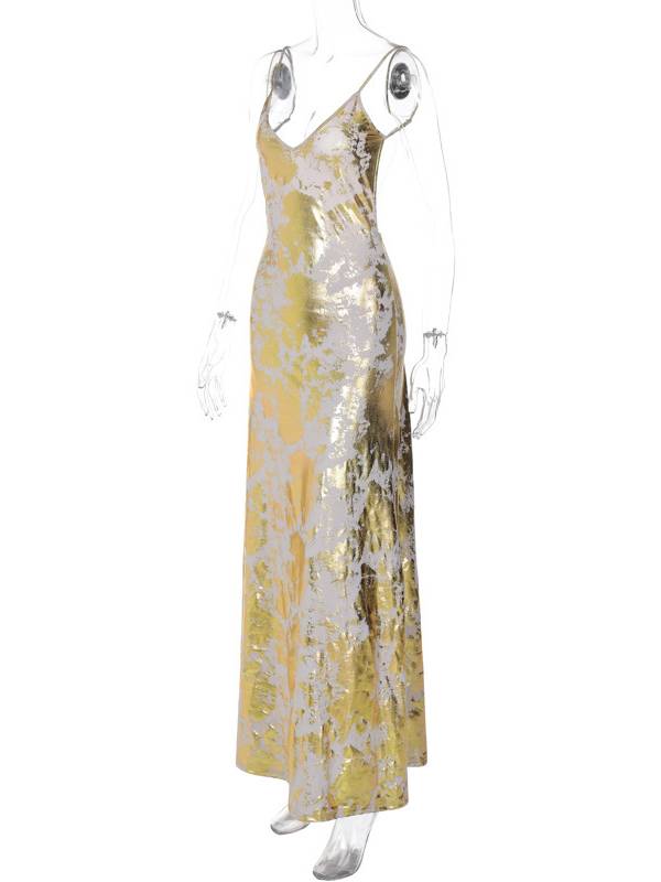Unique Printed Sling Maxi Dress