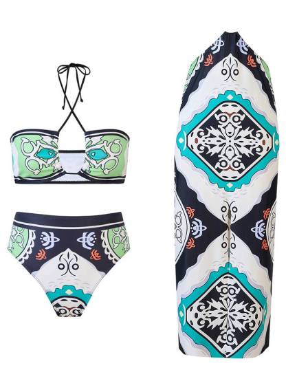 Printed Bikini Three-piece Set