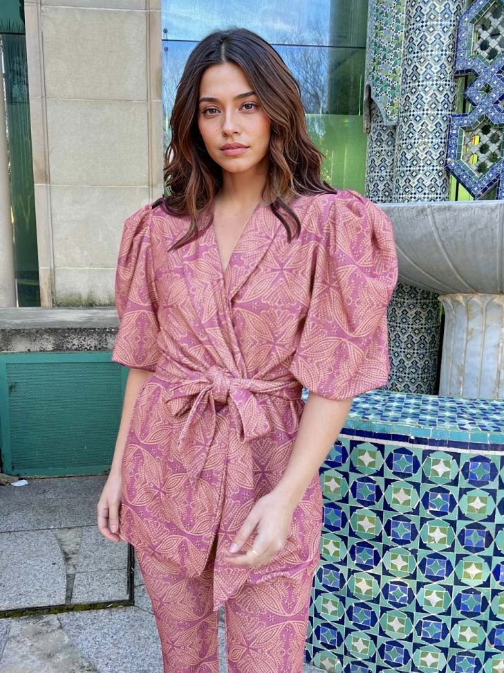 Casual Ethnic Style Printed Puff Sleeve Shirt