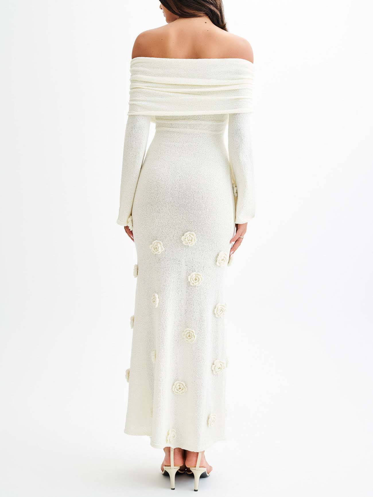 Elegant Off-shoulder Knitted Rose Maxi Dress