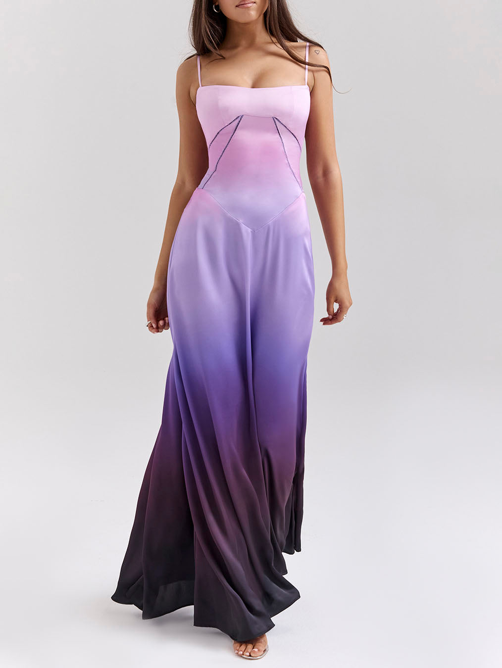 Unique Ombre Print Lace-Up Maxi Dress