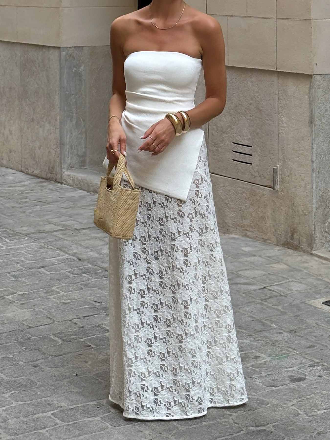 Elegant Asymmetric Strapless Textured Top