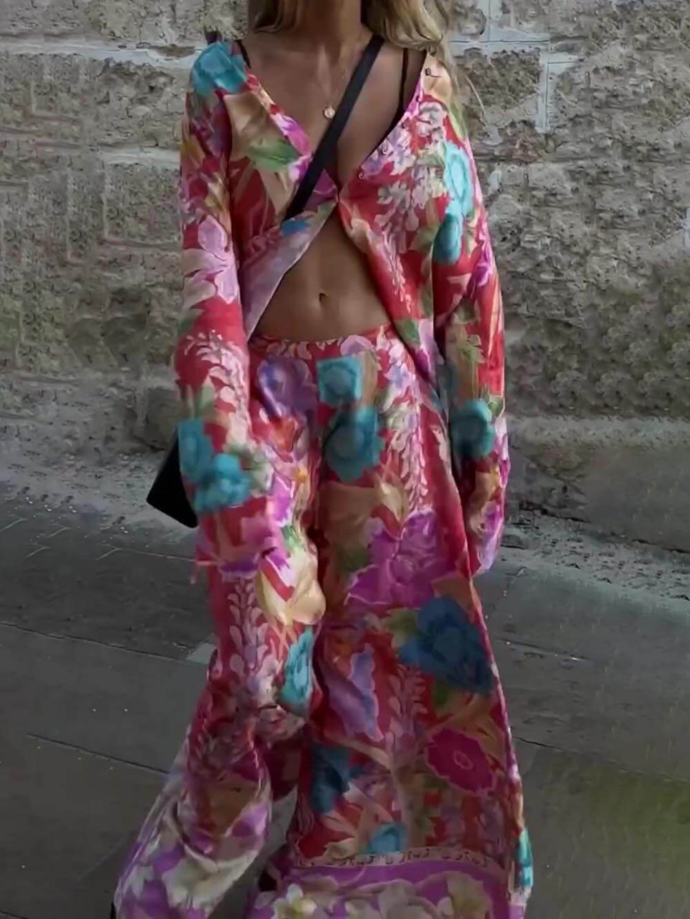 Unique casual floral Print Button Down Oversized Blouse