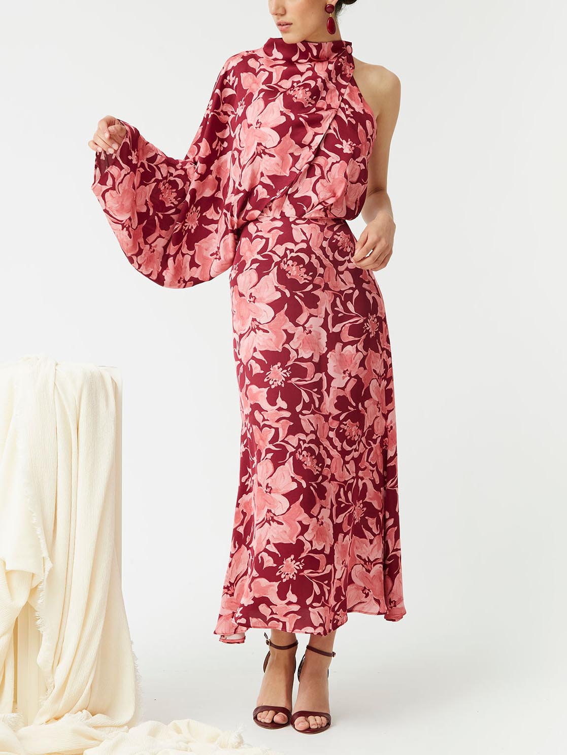 Elegant Painted Floral Print Midi Dress