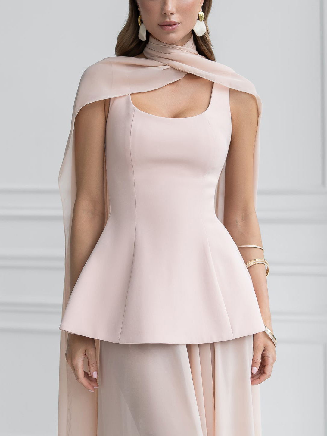 Elegant Draped Cape Peplum Tank Top