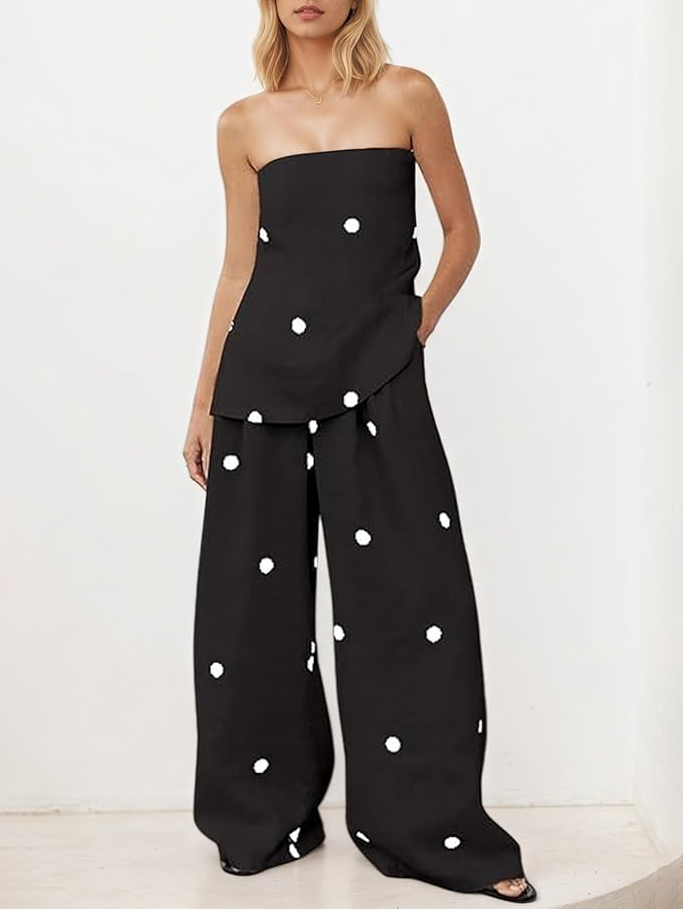 Casual Classic Polka Dot Print Loose Wide-leg Pants