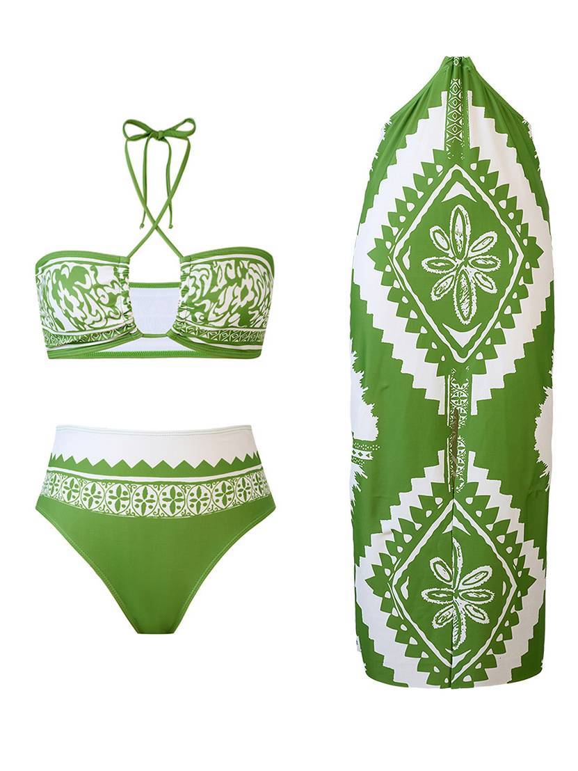 Printed Bikini Three-piece Set