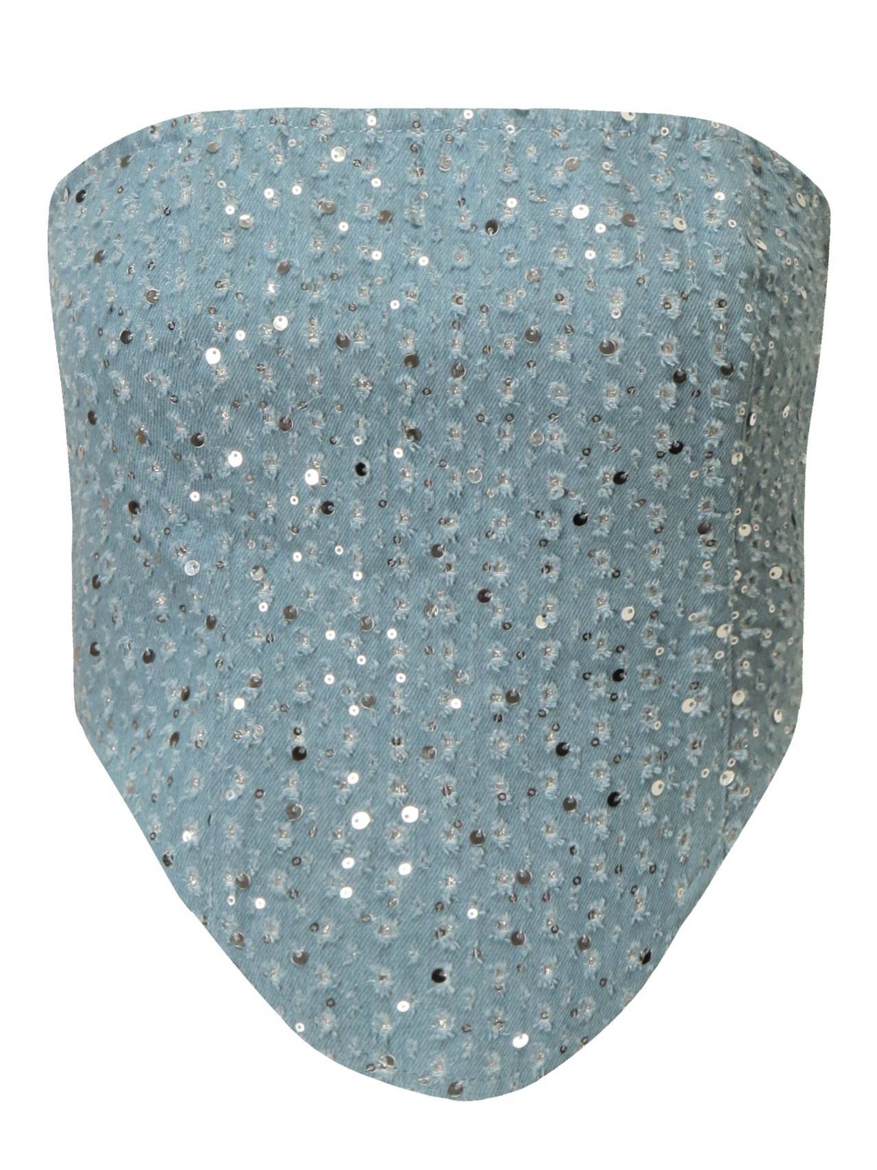 Denim Sequined Tube Top Wide-leg Pants Suit