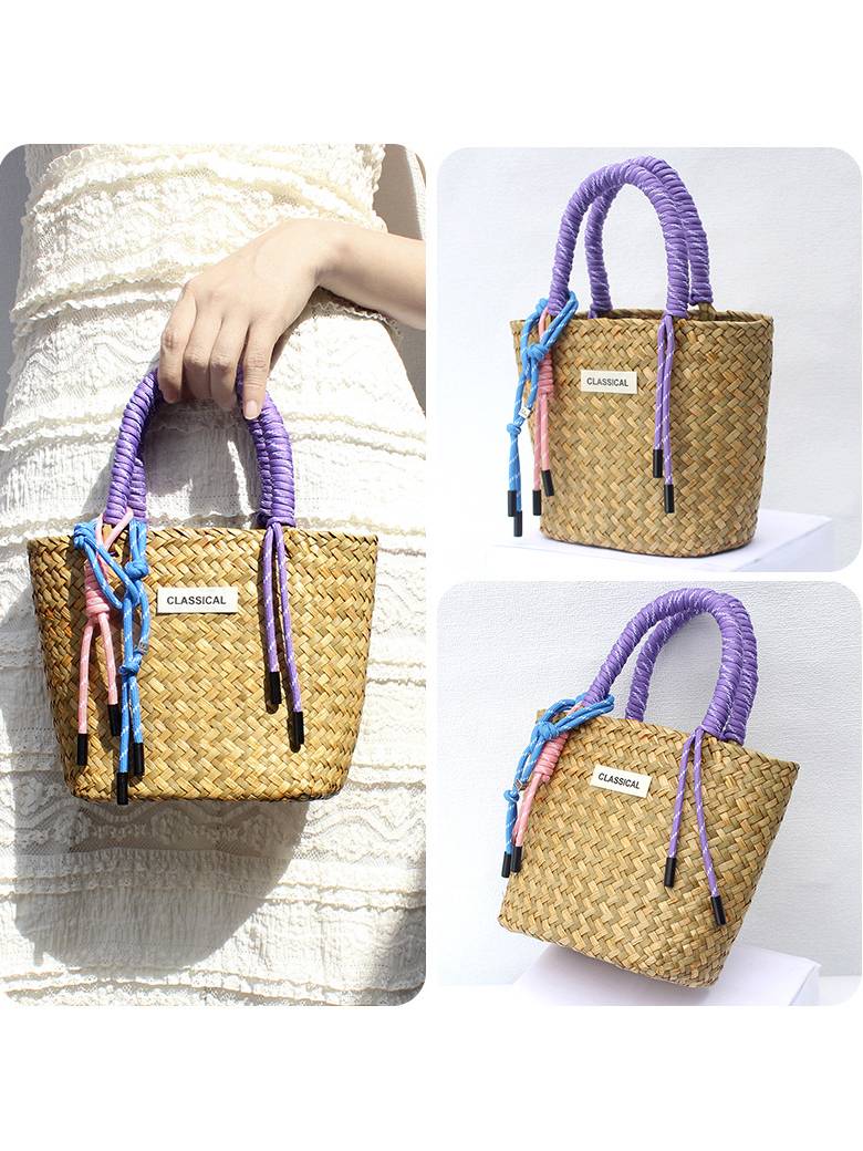 Color Decorative Rope Hand-woven Beach Straw Bag