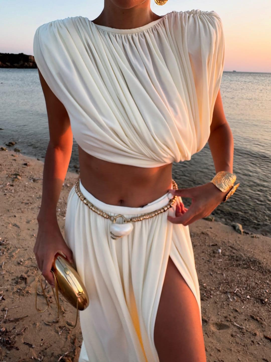 Elegant Pleated Irregular Short Tank Top