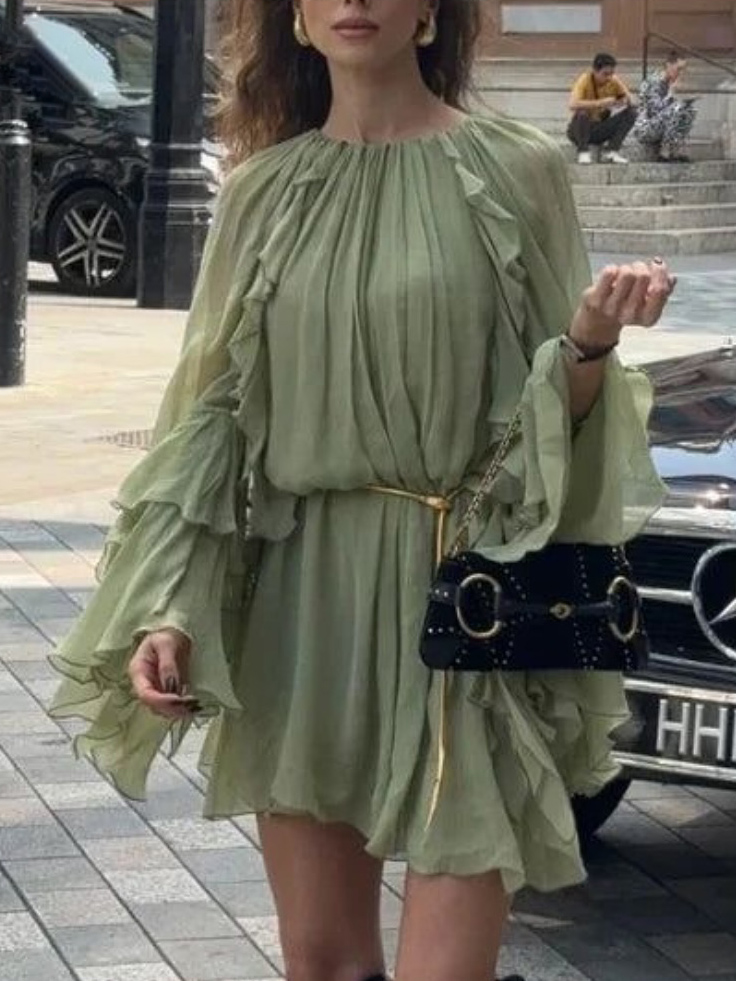 Resort Pleated Tiered Ruffle Mini Dress