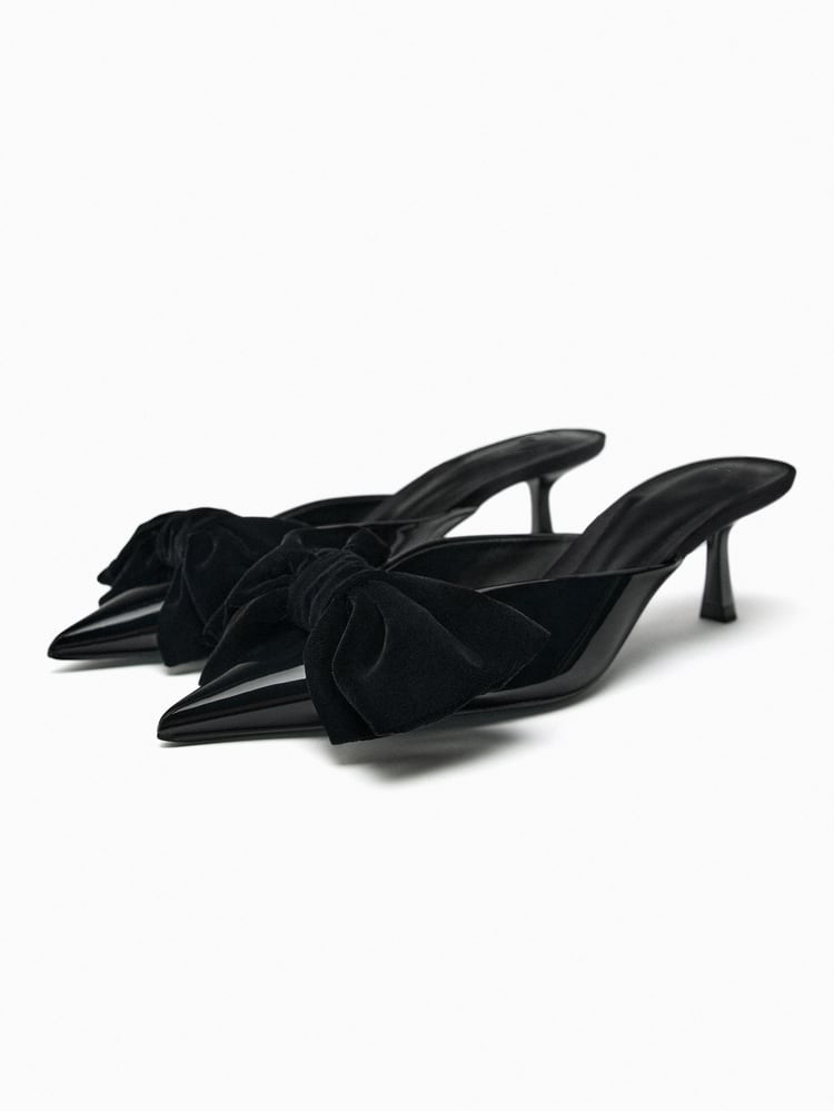 Patent Leather Pointed Bow High Heel Sandals