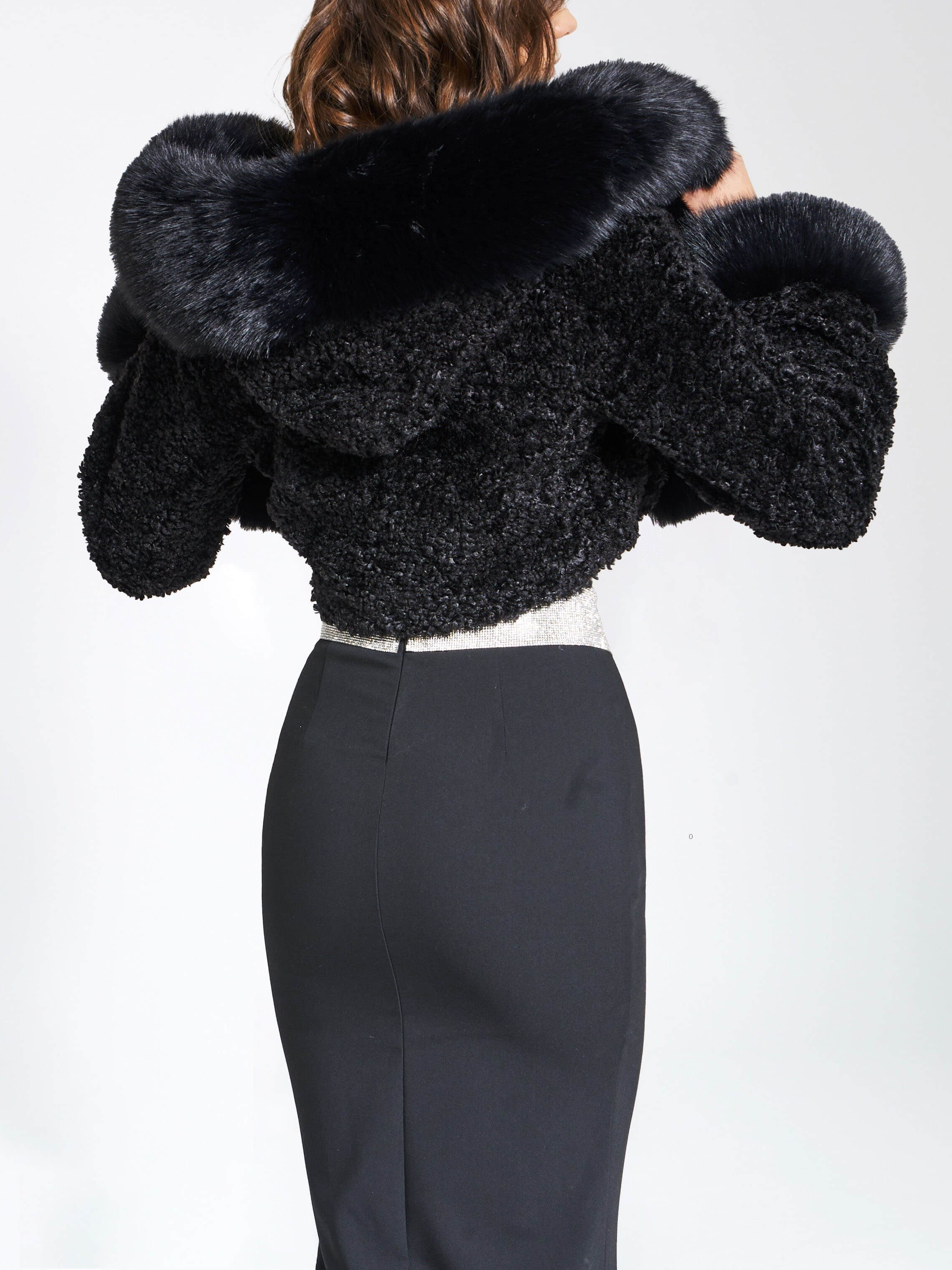 Faux Fur Hooded Cropped Coat With Rabbit Fur Collar