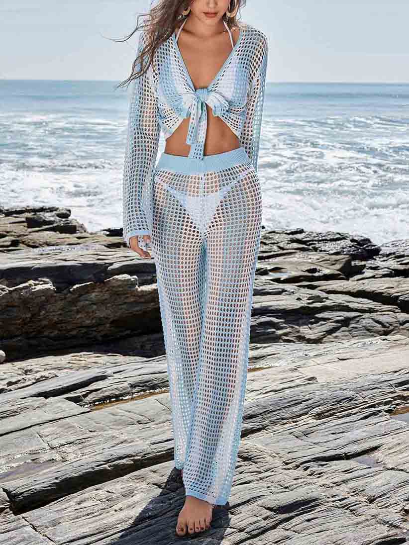 Beach Stripe Stitch Swimsuit Cover-up Two-Piece Set