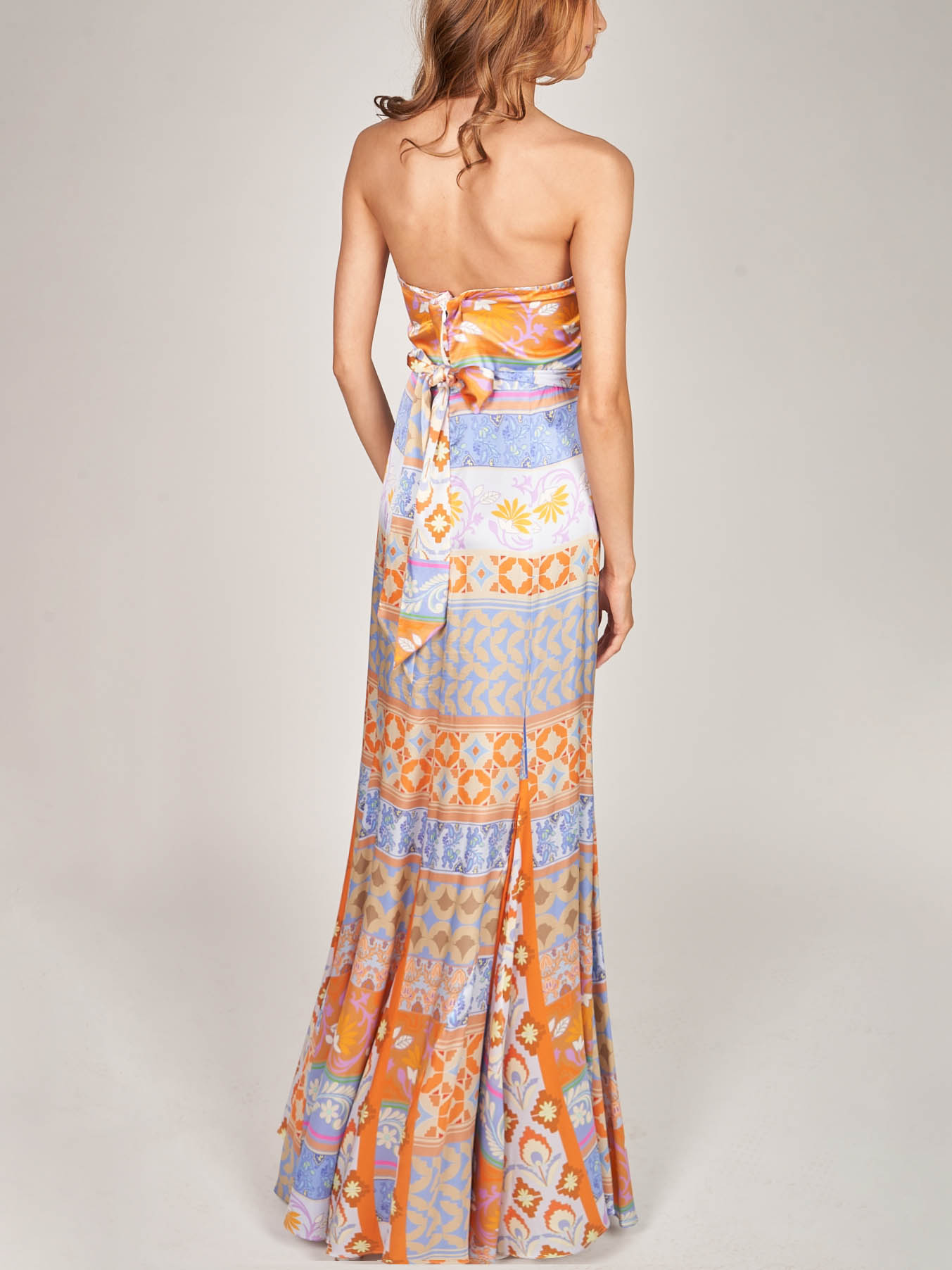 Unique Satin Kaleidoscope Floral Print Maxi Dress