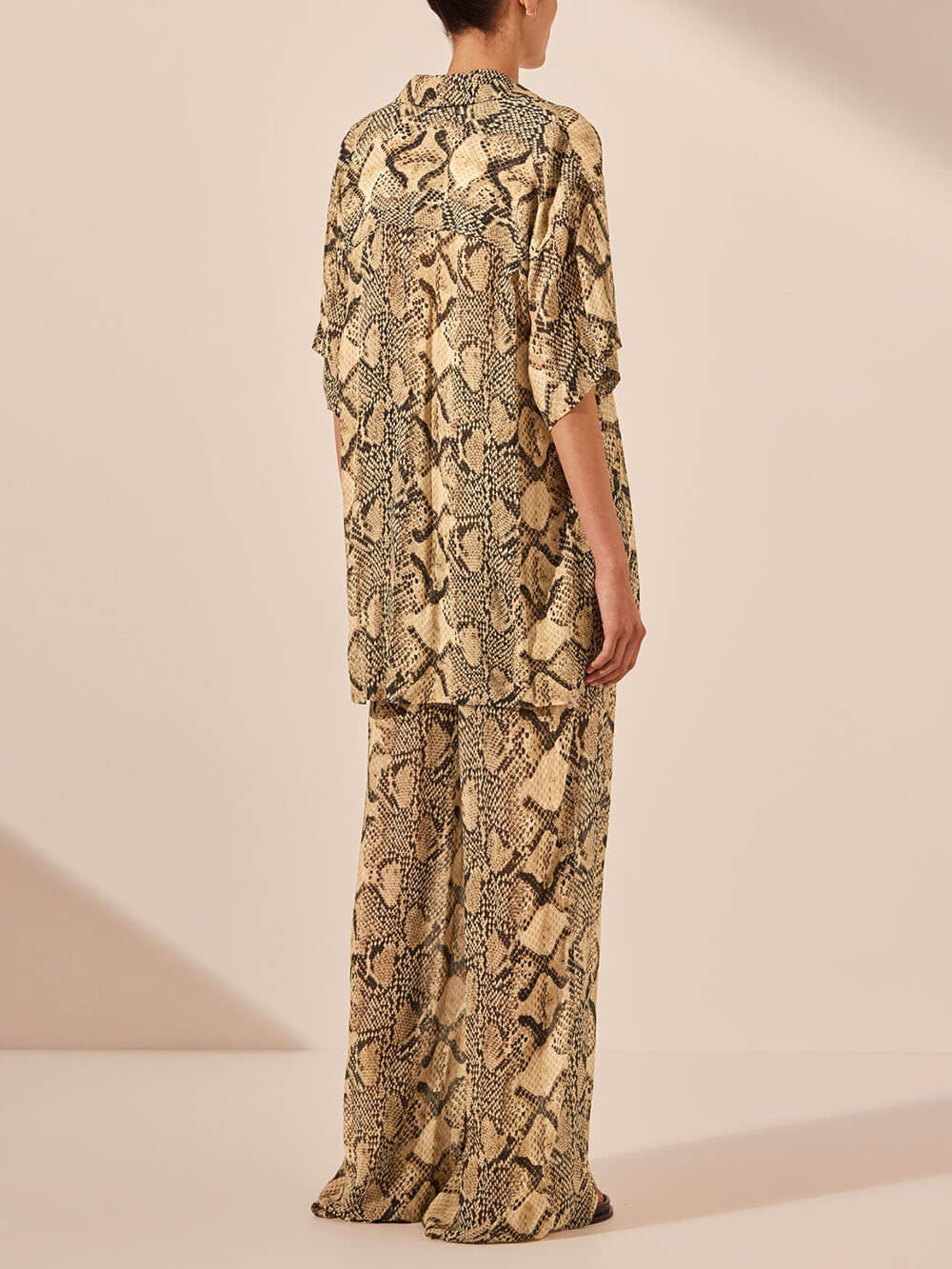 Modern Feel Satin Unique Snake Print Button Down Loose Shirt