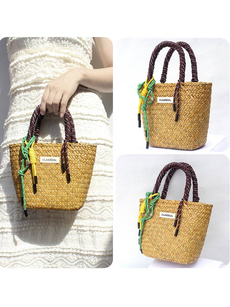 Color Decorative Rope Hand-woven Beach Straw Bag