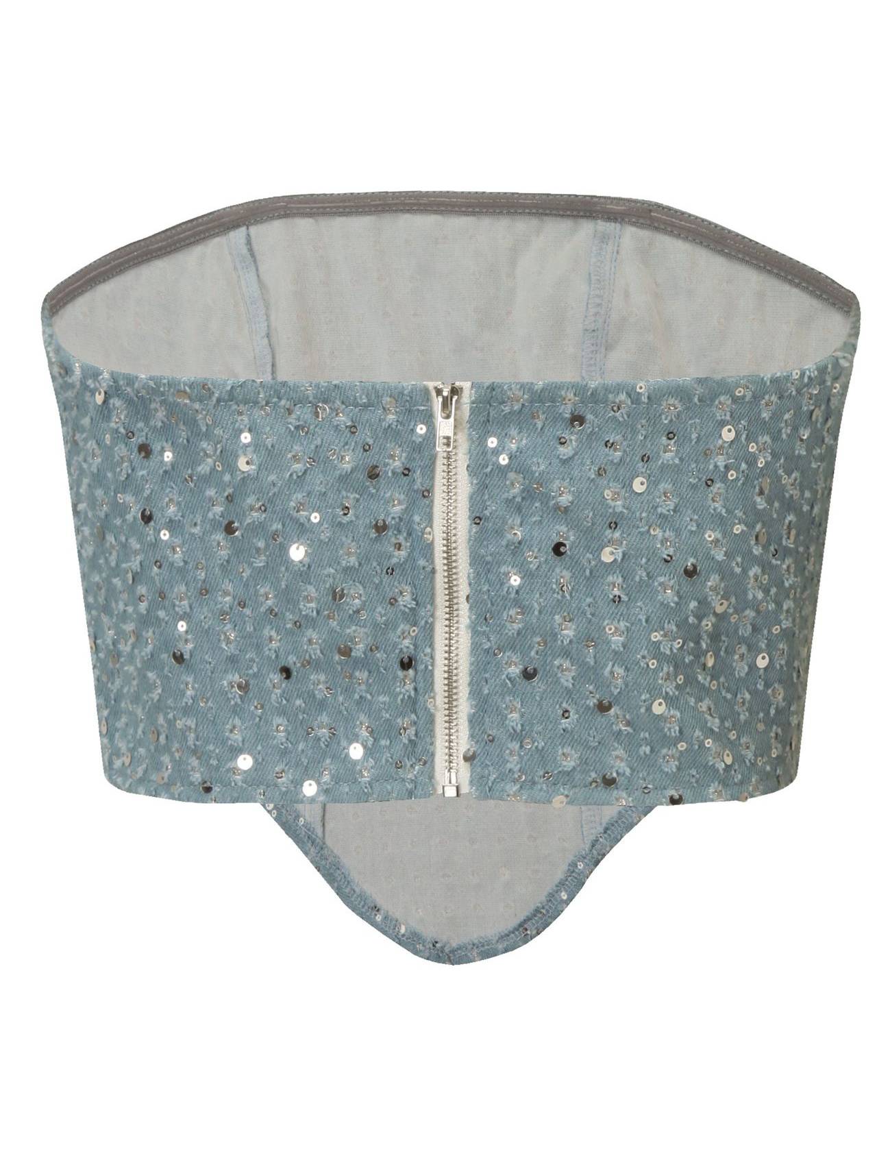 Denim Sequined Tube Top Wide-leg Pants Suit