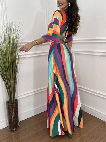 Waist Hollow Bat Sleeve Dress