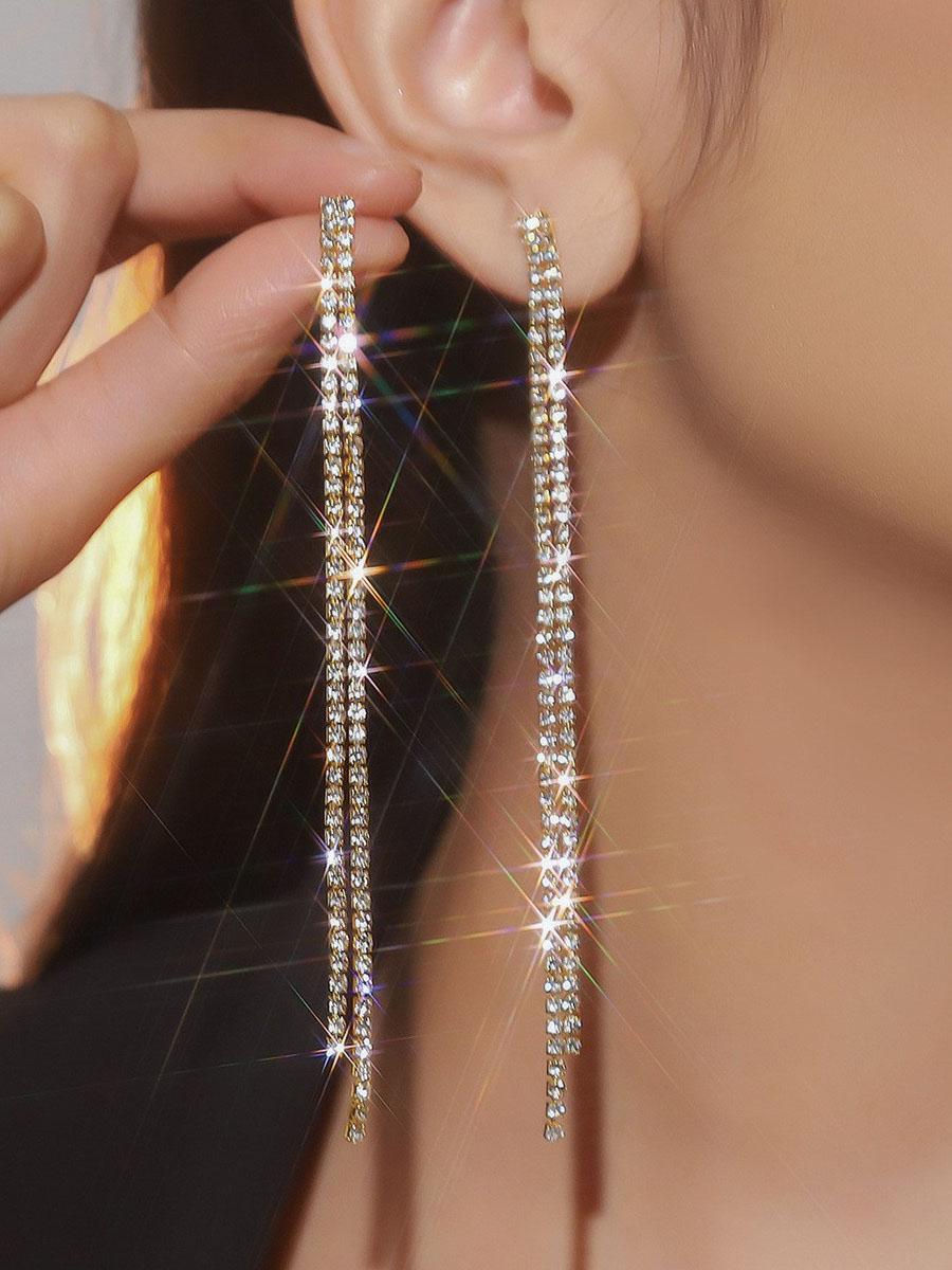 Rhinestone Tassel Simple Earrings