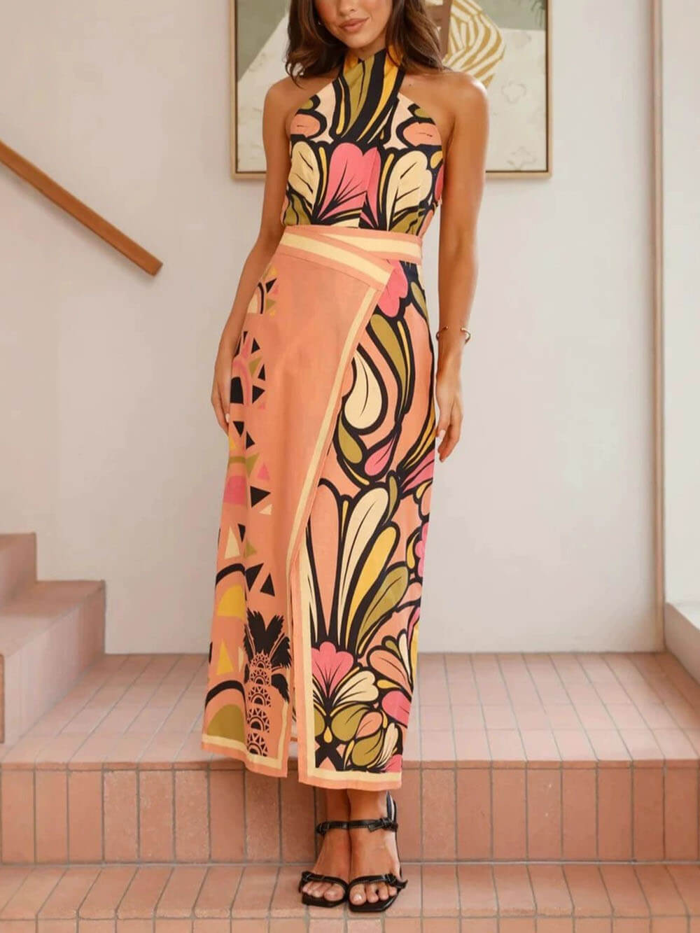 Unique Floral Print Hip-Hugging Cardigan Skirt