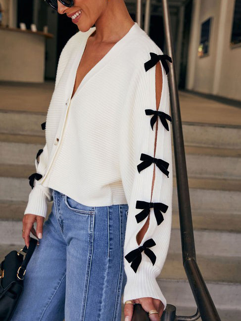 Sweet Bow Embellished Cardigan Sweater