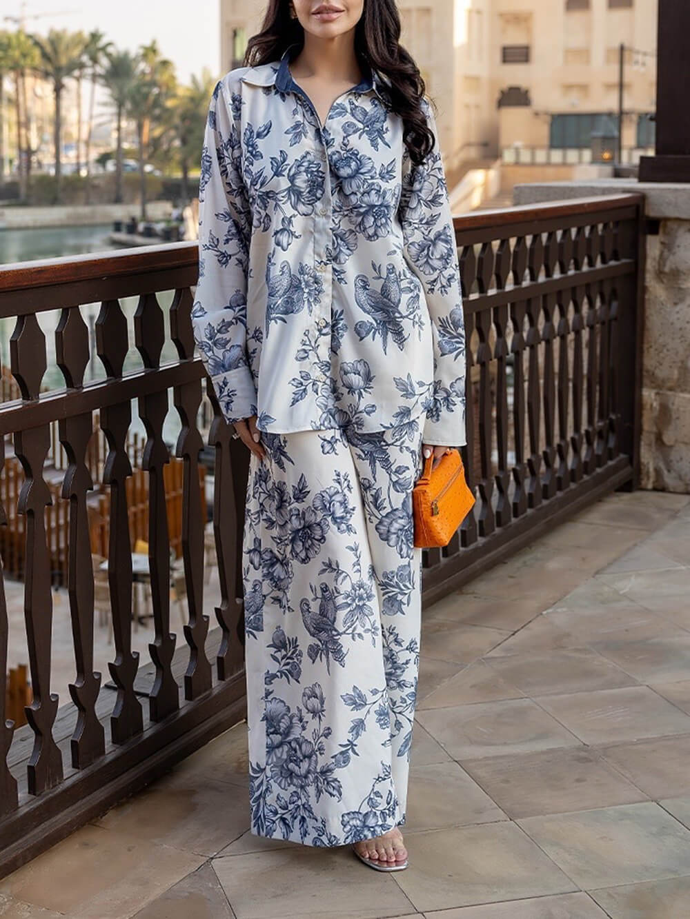 Unique Bold Floral Print Elastic Waist Wide-Leg Pants