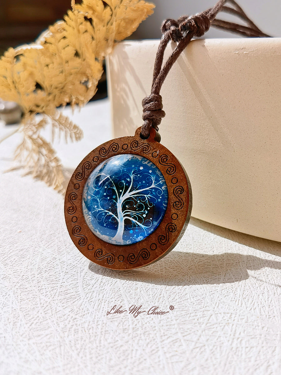 Tree of Life Art Glass Tile Pendant Necklace