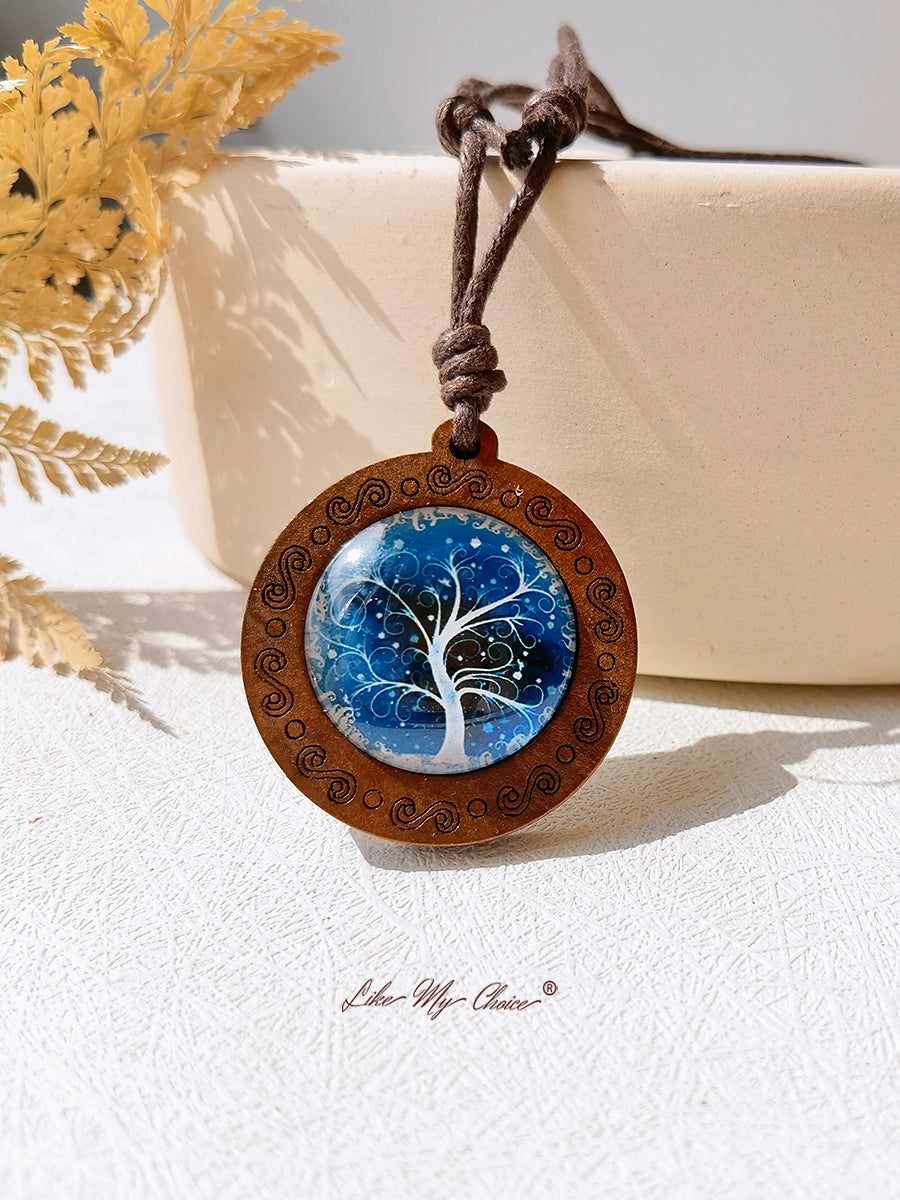 Tree of Life Art Glass Tile Pendant Necklace