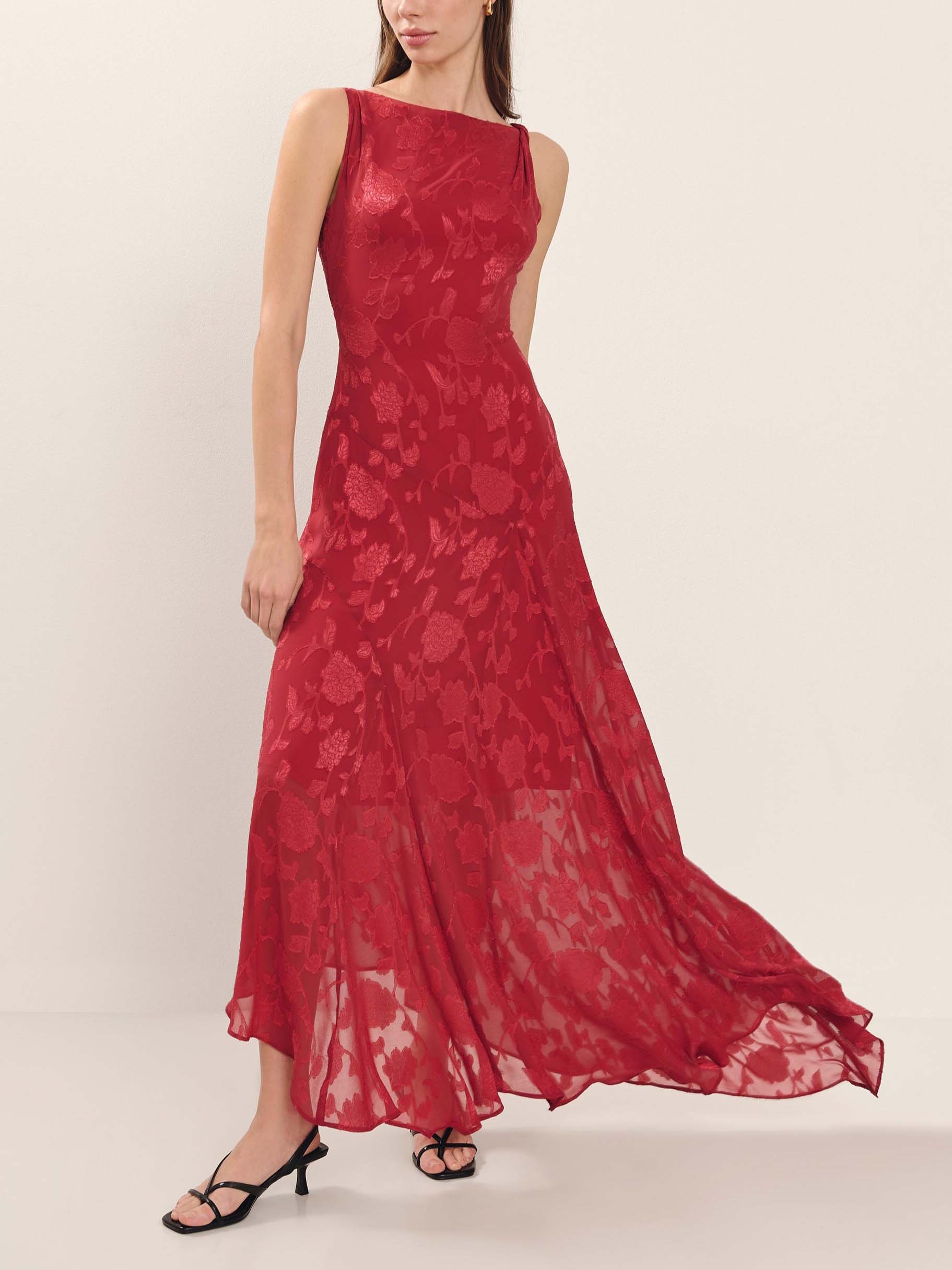 Exquisite Floral Jacquard Irregular Hem Maxi Dress