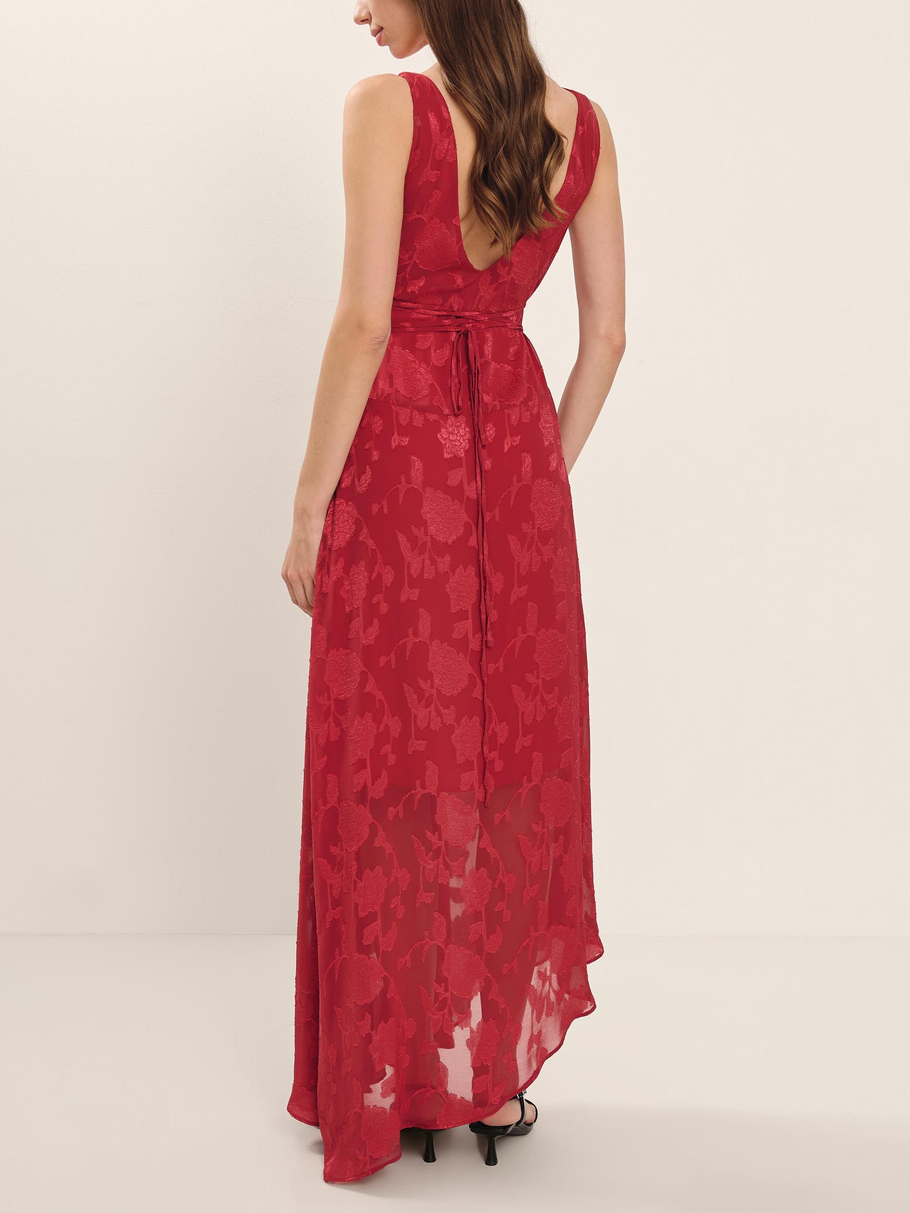 Exquisite Floral Jacquard Irregular Hem Maxi Dress