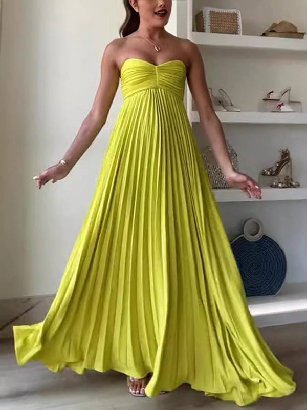 Exquisite Princess Pleated Off-the-shoulder Party Maxi Dress