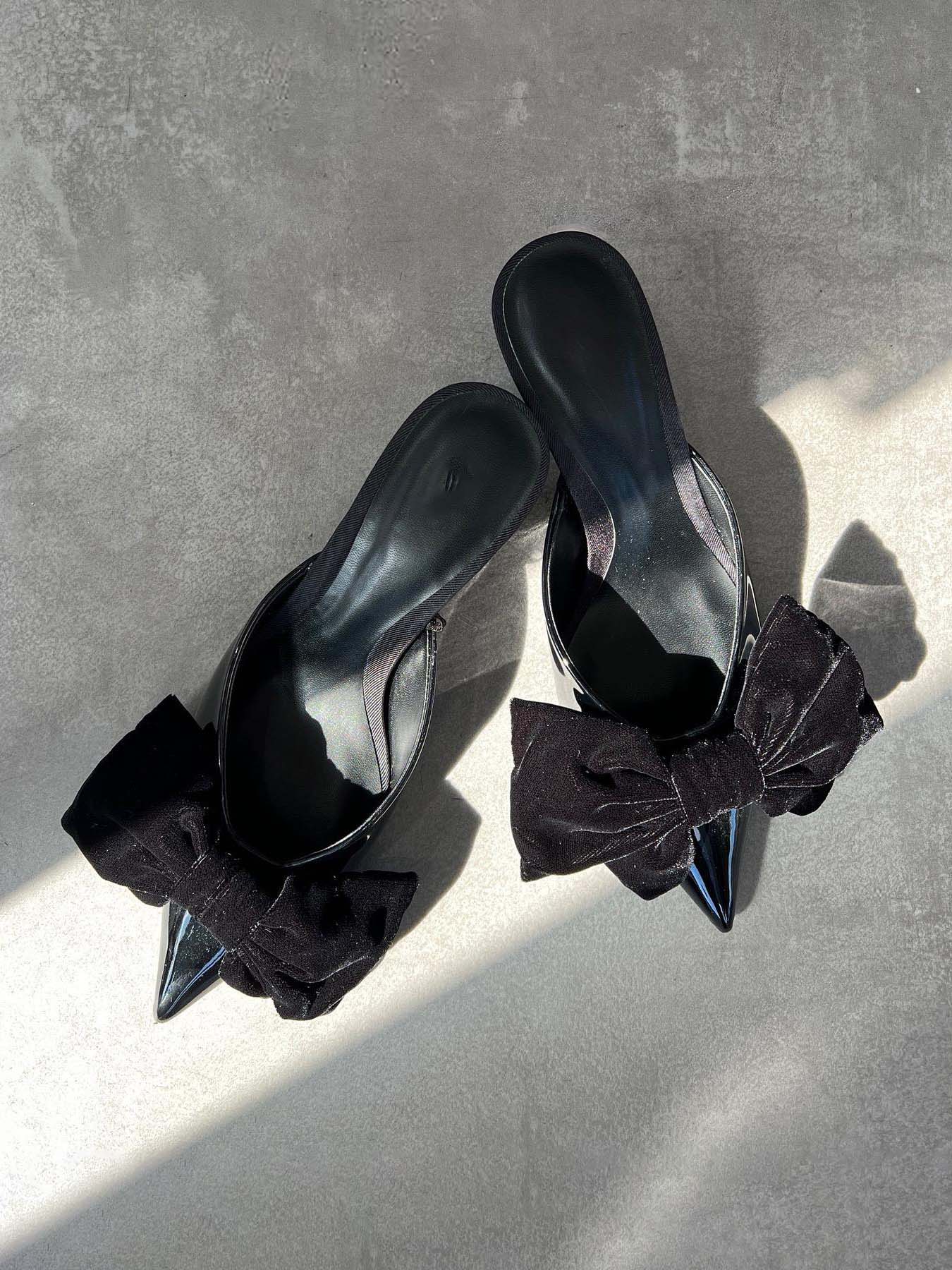 Patent Leather Pointed Bow High Heel Sandals