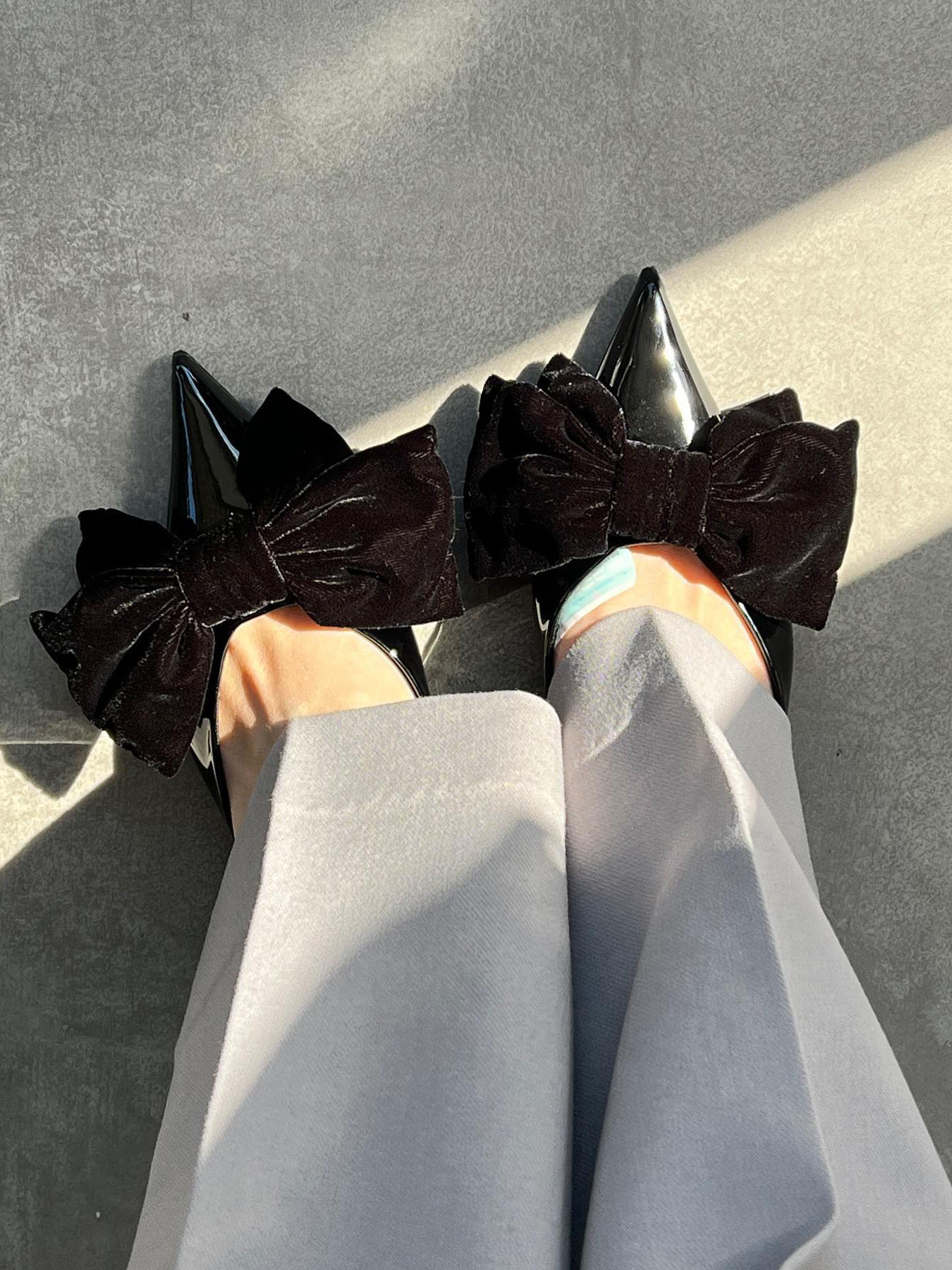 Patent Leather Pointed Bow High Heel Sandals