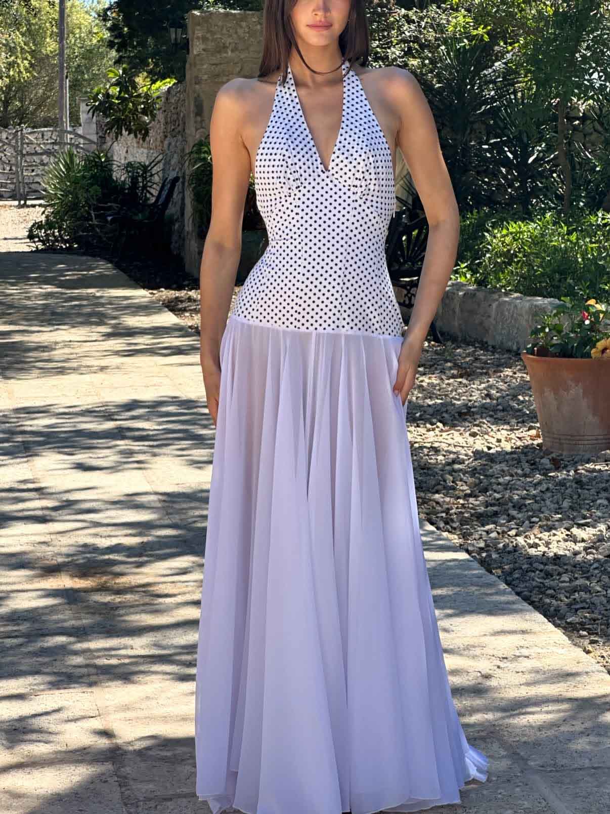 Personalized Polka Dot Print V-neck Maxi Dress